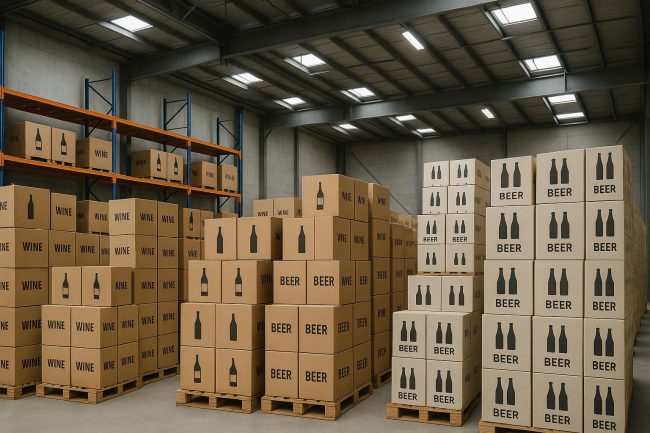 Boxes of Beer Wine in Warehouse ChatGPT Image Sep 26, 2025, 02_25_03 PM