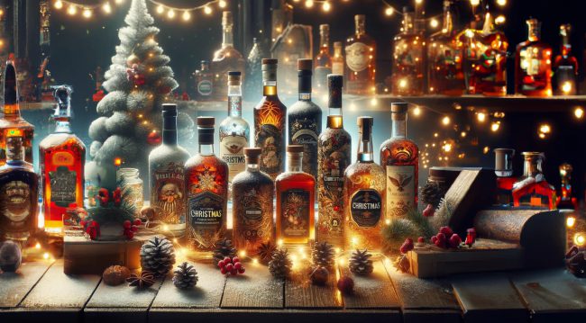 DALL·E 2023-12-22 15.25.19 – continue the background christmas alcohol bottles